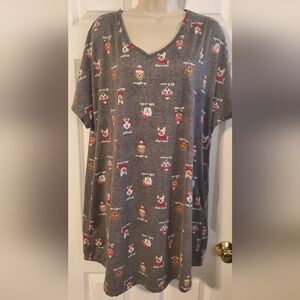 Gray Long Sleepshirt with Festive Dog Print